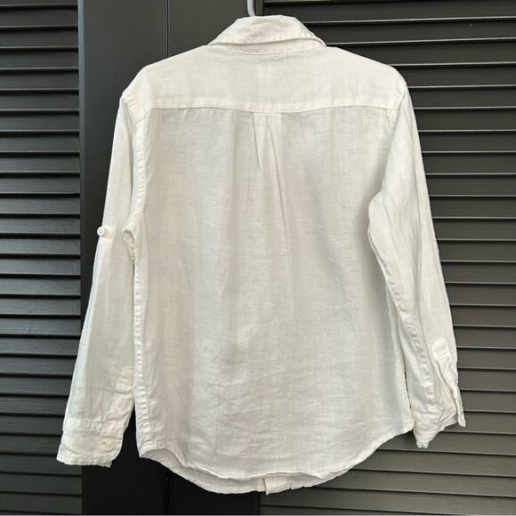 Janie and Jack 100% Linen, White Casual Button Down Shirt, Size 5 - Picture 7 of 9